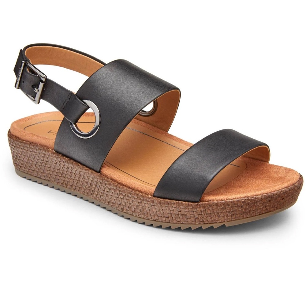 Vionic NIB Louise Women's Platform Black Leather Sandal Stylish NEW IN BOX 7.5 M
